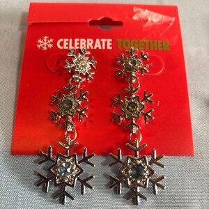 NWT Celebrate Together Snowflake Silver Tone Winter 2" Drop Dangle Earrings #F62